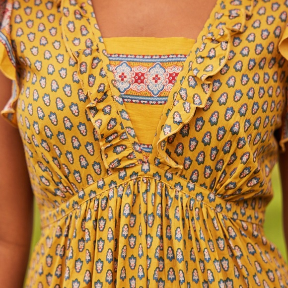 EUC April Cornell Alouette Hostess Dress Yellow Size Medium - Picture 4 of 11